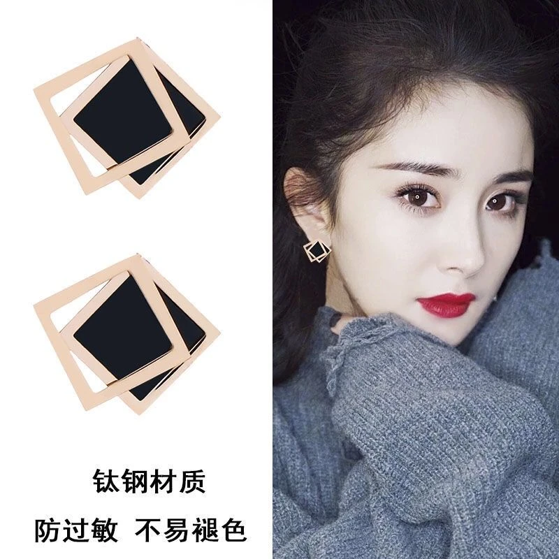 钛钢耳饰 钛钢不掉色耳钉三角韩国防过敏耳饰品女耳美式朋克钛钢