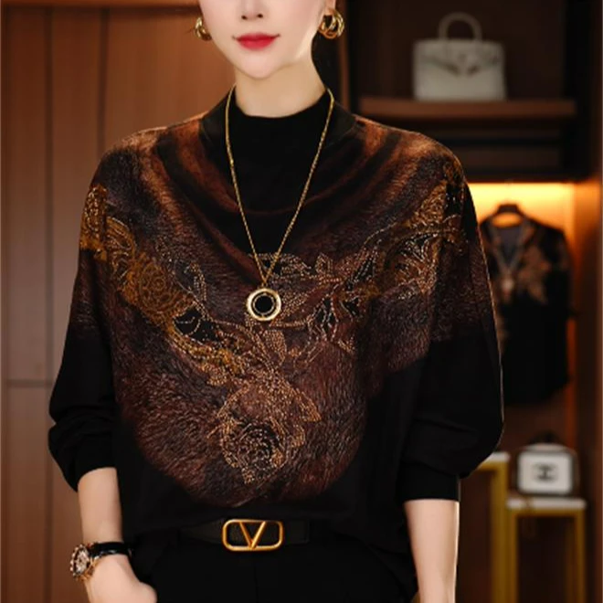 新高端印花女显瘦显白百搭减龄气质时尚套头上衣Y