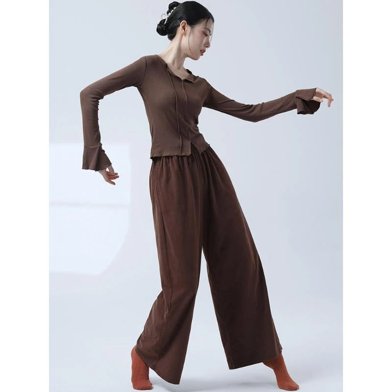 现代舞上衣女专业舞蹈练功服螺纹长袖紧身艺考体服新款古典舞服装