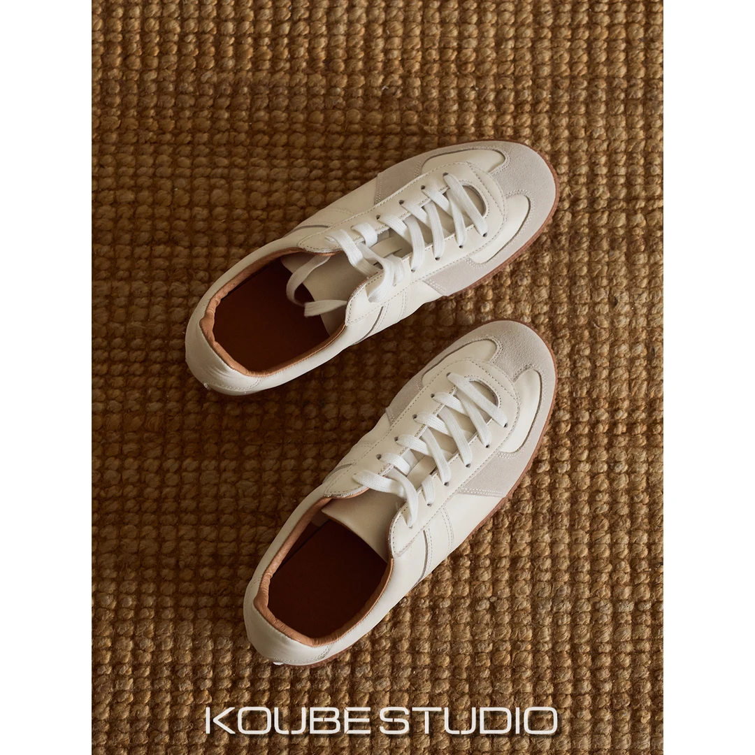 余乐制「复古德训鞋」秋季经典款平底百搭软底板鞋男撞色真皮小白鞋