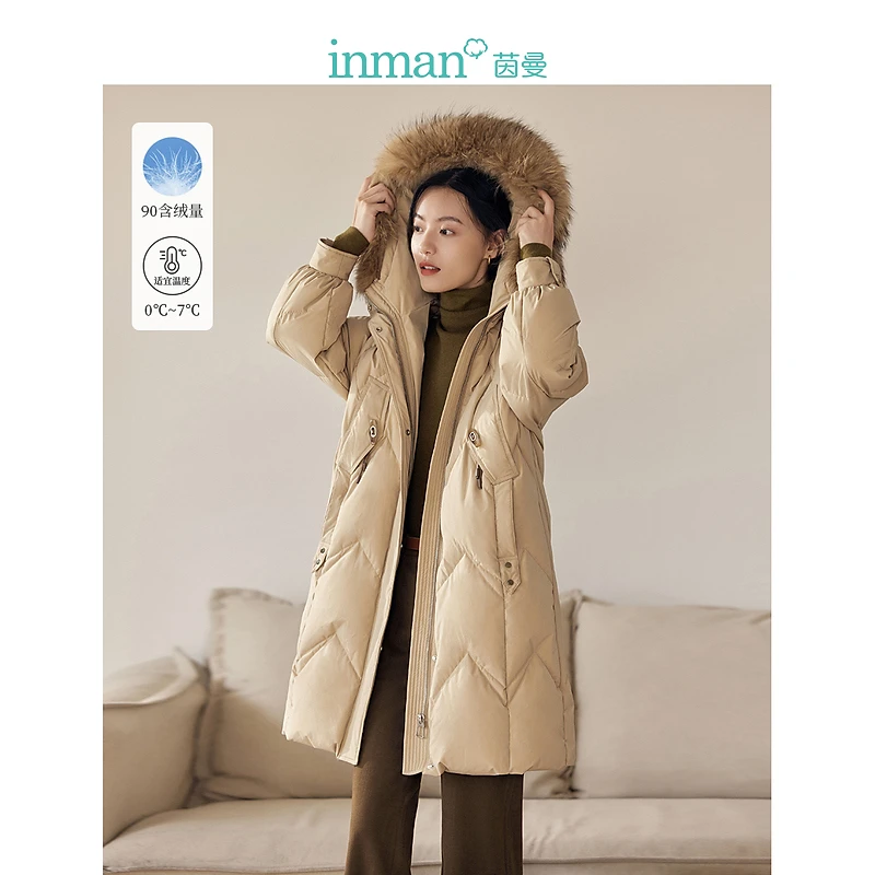 【好羽绒】茵曼冬季女羽绒服长款新款外套毛领加厚鸭绒保暖连帽爆款