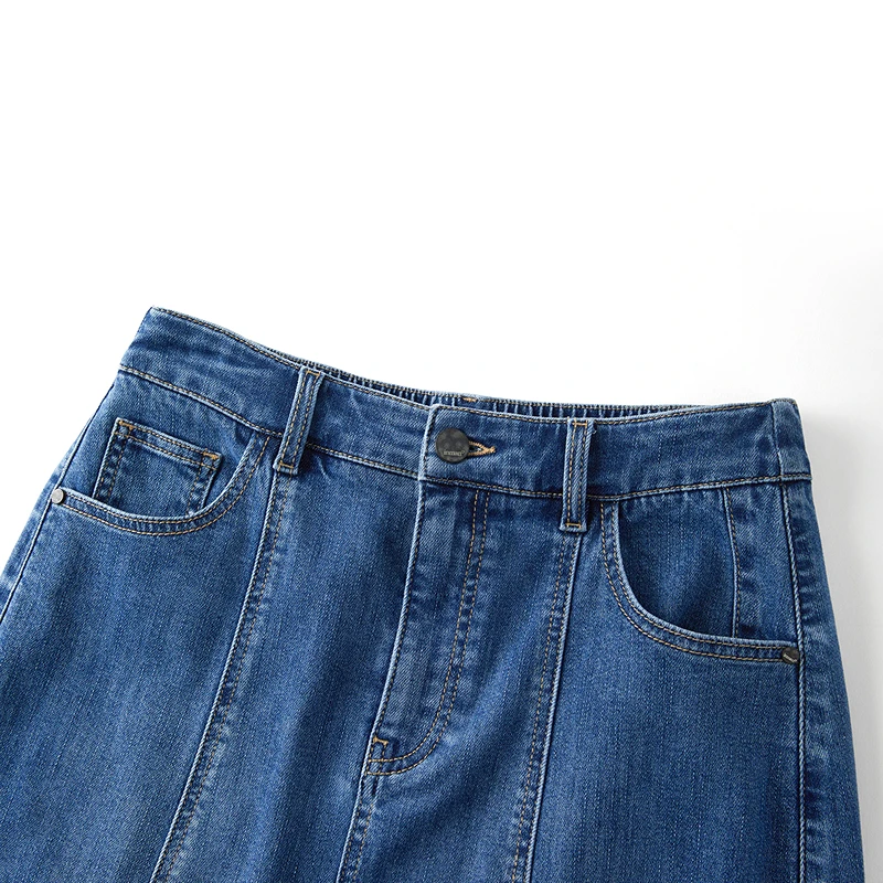 【商场同款】茵曼开衩牛仔半身裙夏季女装新款复古不对称裙子