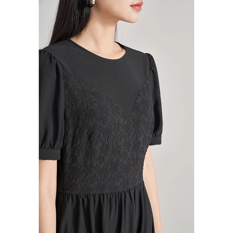 【雅丹风】茵曼夏季拼接提花连衣裙女时尚舒适气质通勤百搭伞裙子