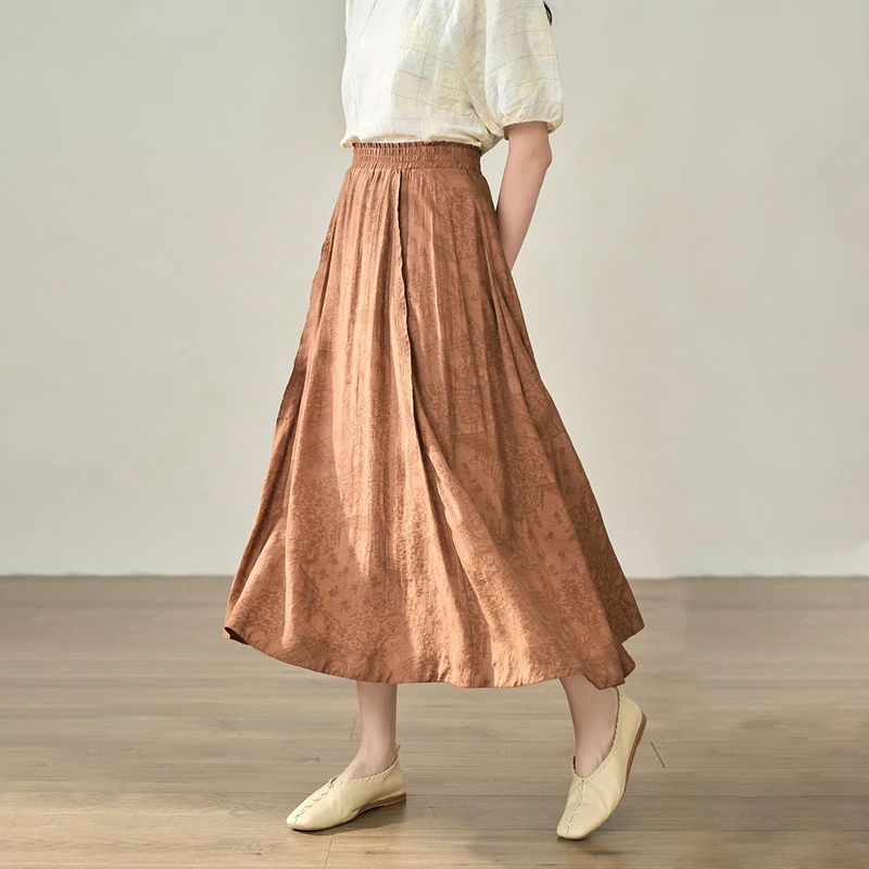 【商场同款】茵曼春秋女半身裙裙子A字长高腰休闲新款百搭时尚松紧