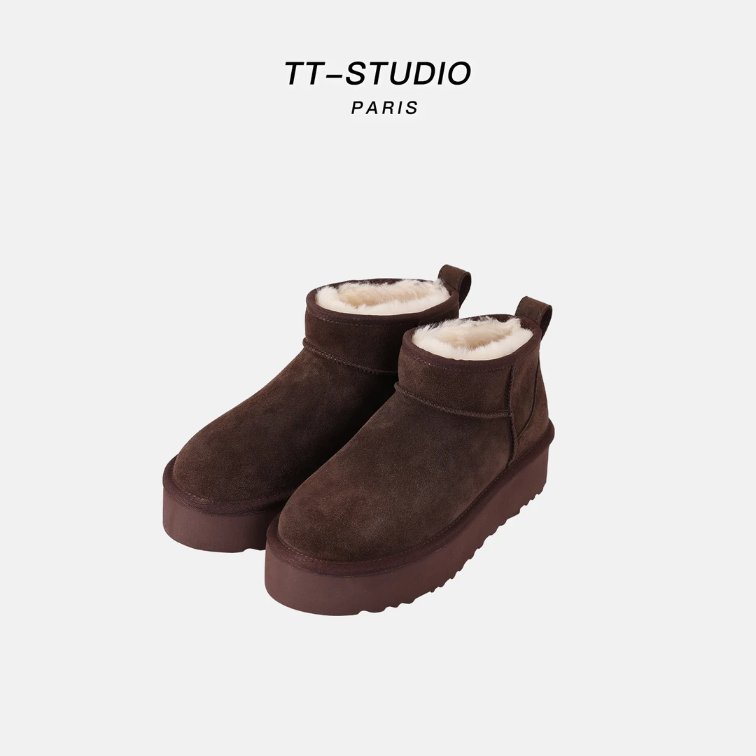 【现货清仓】时尚皮毛真皮保暖雪地靴厚底增高百搭皮靴24M060