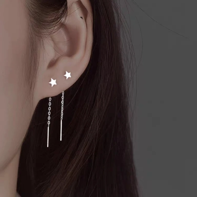 足银耳饰 HJ673 足银星星流苏耳线