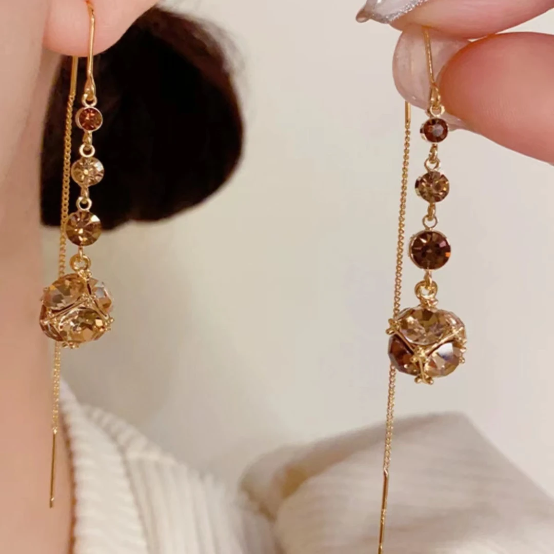 铜合金合成锆石耳饰 气质轻奢时尚百搭复古简约长款素款耳环212