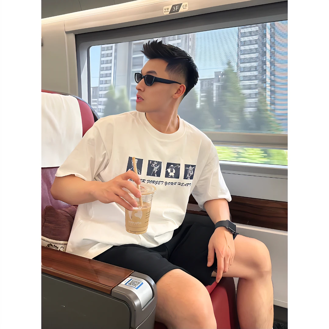 白色重磅半袖夏季新款字母印花圆领T恤男ins日系街头宽松情侣短袖