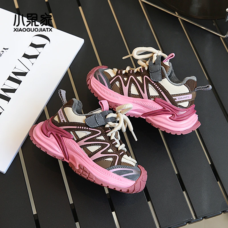 童鞋女春秋网鞋小女孩女童老爹鞋轻便粉色儿童运动鞋双网跑步透气