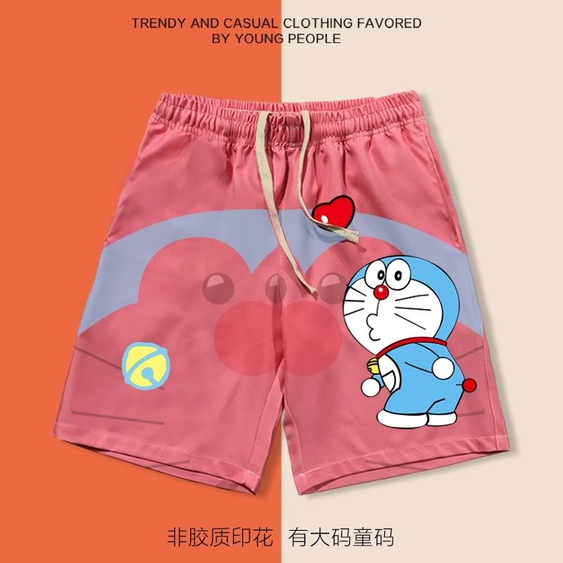 机器猫卡通短裤男女学生宽松夏休闲印花沙滩裤大码童码直筒五分裤