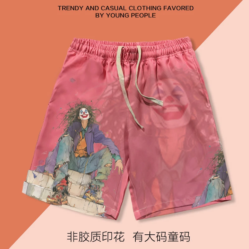 涂鸦小丑卡通夏季宽松休闲短裤动漫五分裤男女沙滩裤大码童码