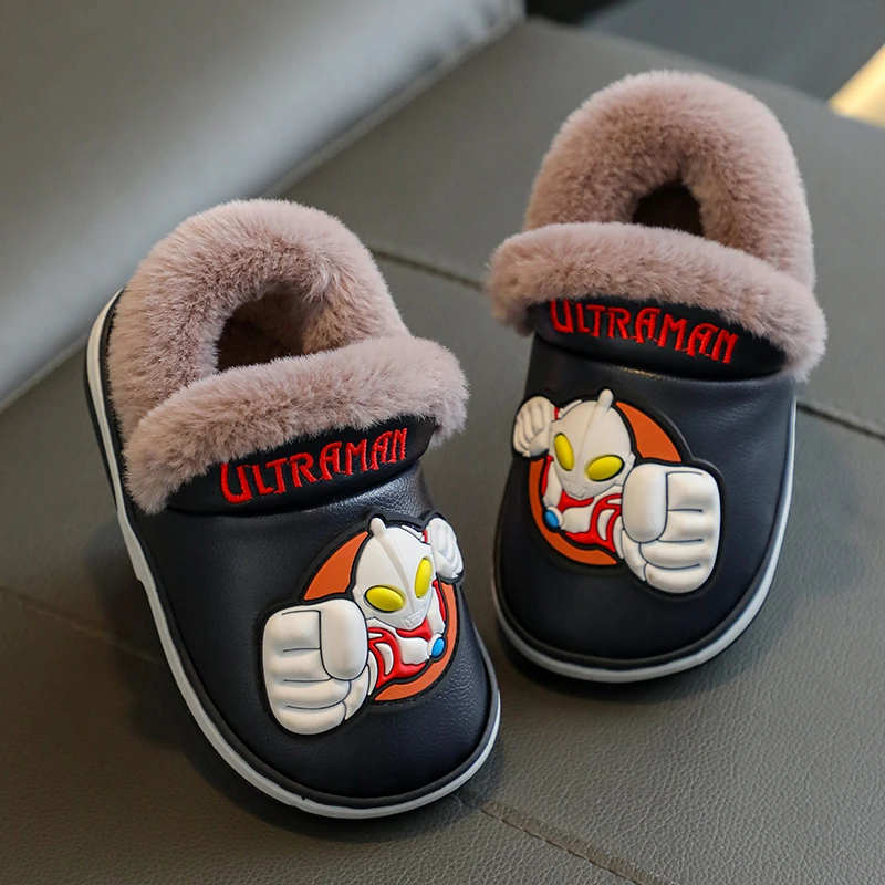 朵美巴拉巴拉宝宝奥特曼男童2-9岁宝宝毛毛鞋儿童棉鞋冬PU防水卡