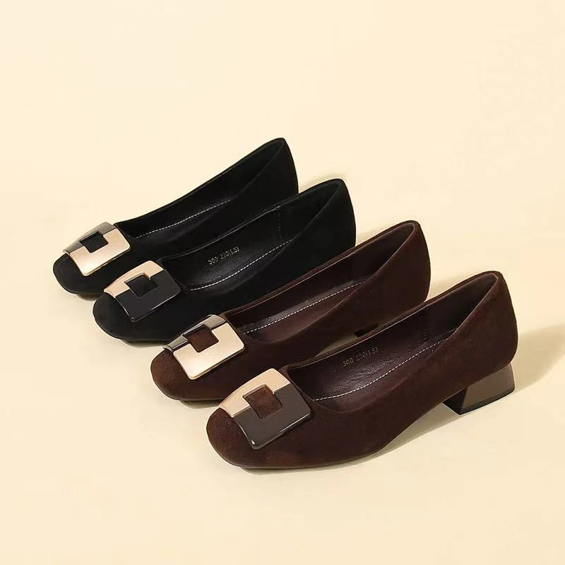 低跟豆豆鞋韩版粗跟春季方头浅口单鞋乐福鞋舒适软底平底