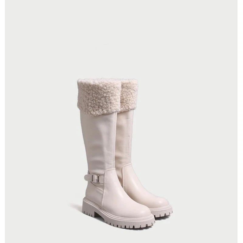 2024新款秋冬不掉筒长靴毛毛靴长筒靴加绒时尚骑士百搭