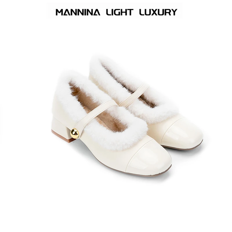 2024新款法式毛绒高跟单鞋时尚百搭加绒保暖