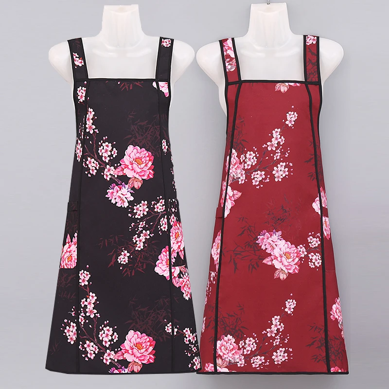 新中式防水防油围裙厨房家用复古围腰时尚洋气成人耐脏工作服女士