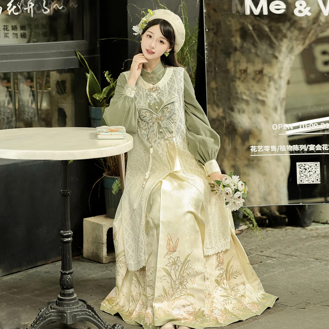 【百合猫猫】汉服女装中国风汉元素上衣比甲马面裙套装气质织金重工