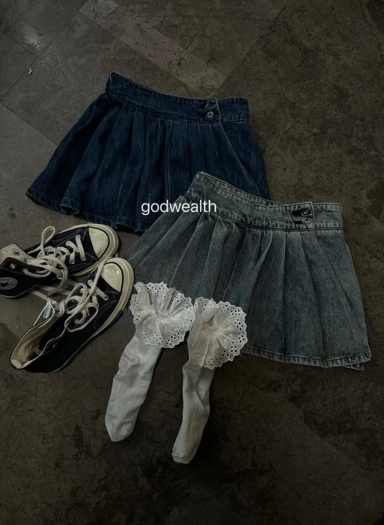 ▪️现货·财神正版春款休闲双扣百褶裙有内衬内里