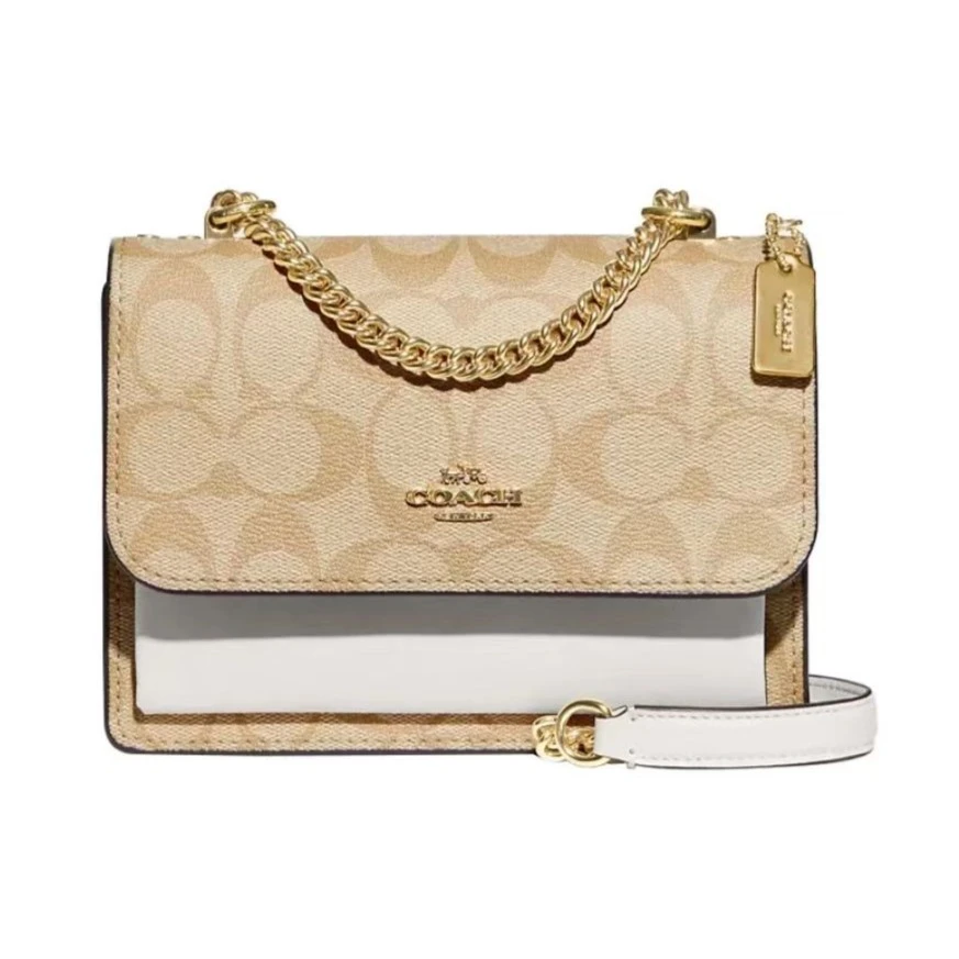 全新未使用 COACH/蔻驰 咖色拼白色mini斜挎风琴包（19x13x5）