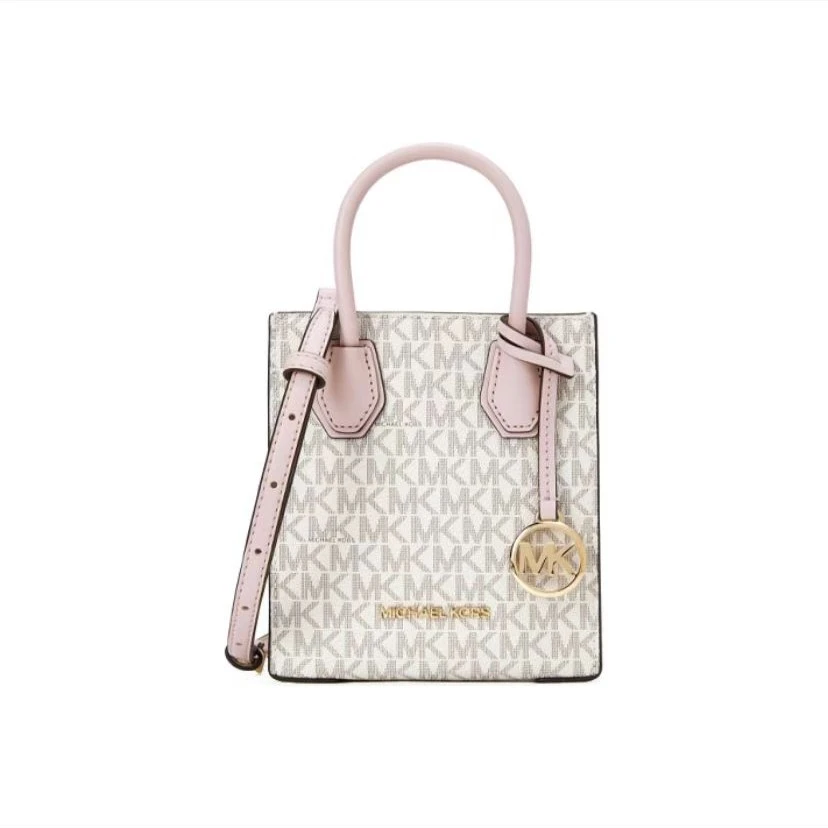全新未使用 MICHAELKORS/迈克高仕 粉白包瑕疵把手掉皮（15x17x6）