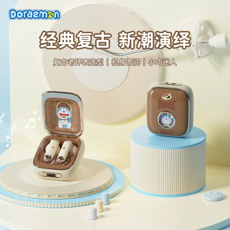 ROCK哆啦a梦复古蓝牙耳机新款超长续航降噪半入耳式迷你小巧可爱