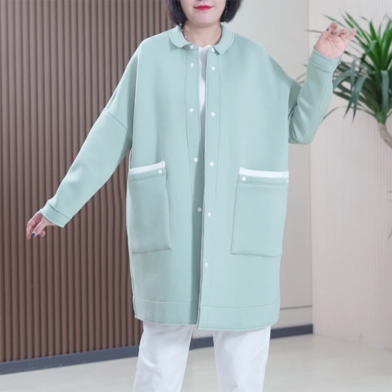 撞色设计师款太空棉休闲百搭空气层大码显瘦大口袋风衣外套女X