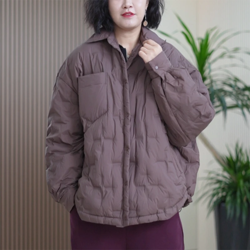 压胶立领羽绒服衬衫版轻便型直充大码短款韩版冬季90白鸭绒外套女