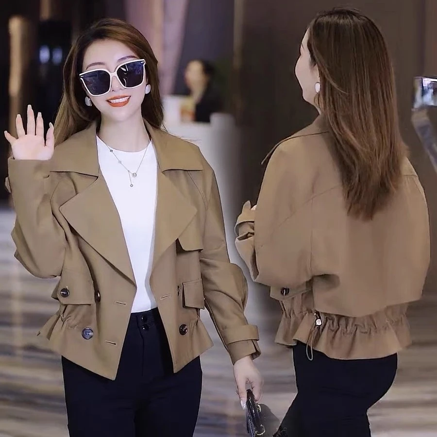 短款外套女2023年春秋新款高级感洋气双排扣小个子显高风衣外搭潮