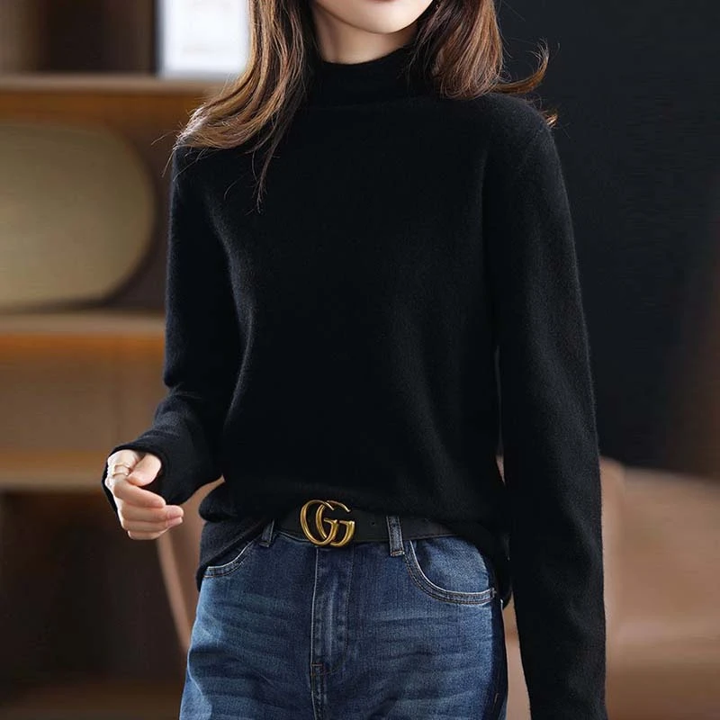 半高领打底衫女秋冬内搭黑色毛衣春秋洋气新款百搭纯色针织上衣潮