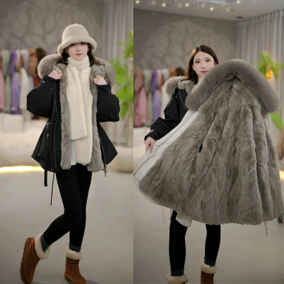 【嫦娥獭兔毛】獭兔毛内胆短款收腰显瘦休闲冬季女士派克服百搭1