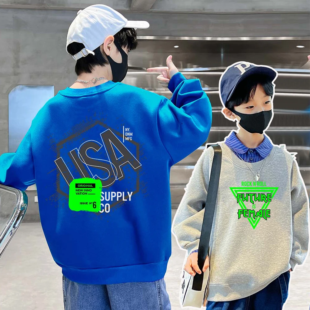 C108  加绒加厚儿童卫衣秋冬款男童卫衣2022女童上衣宽松上衣