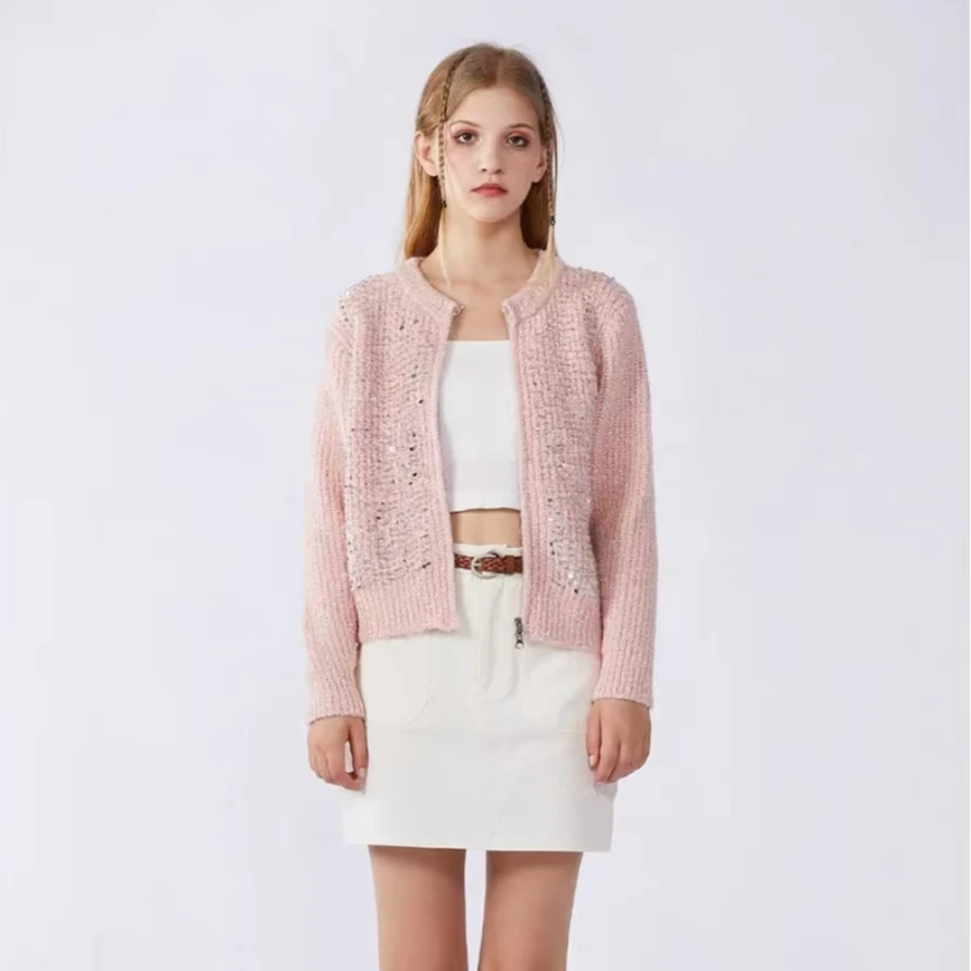 重工亮片双拉链针织外套 BAW30016  006