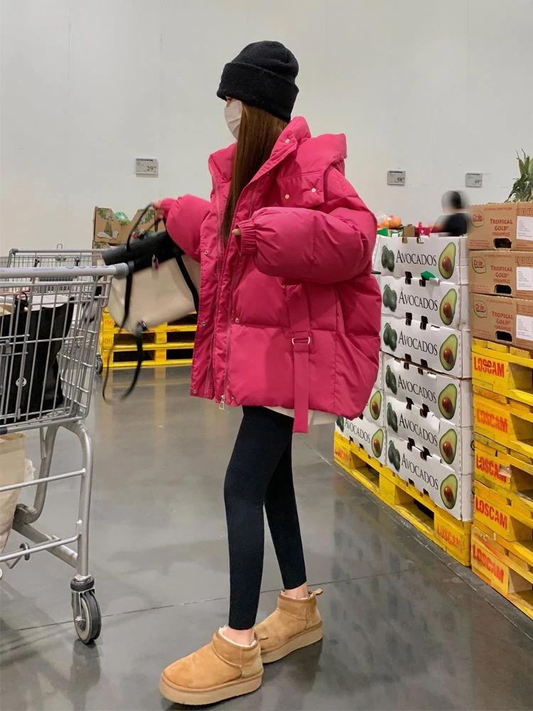 24新款羽绒服火龙果色短款羽绒棉服冬季2024年新款韩版高级