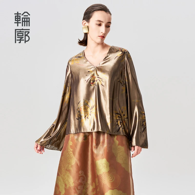 轮廓纸醉金迷上衣新中式小衫正肩中式小V领宽松薄款衬衫L242Y018