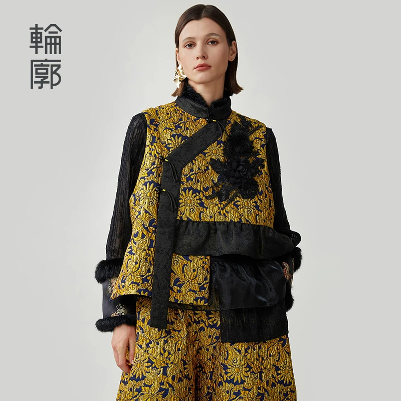 【抖音专属】轮廓洛可可法式提花中式马甲立领宽松秋冬马夹L243Y055