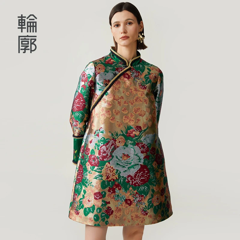 轮廓新中式改良提花上衣秋冬中国风气质重磅长袖复古外套L243Y074