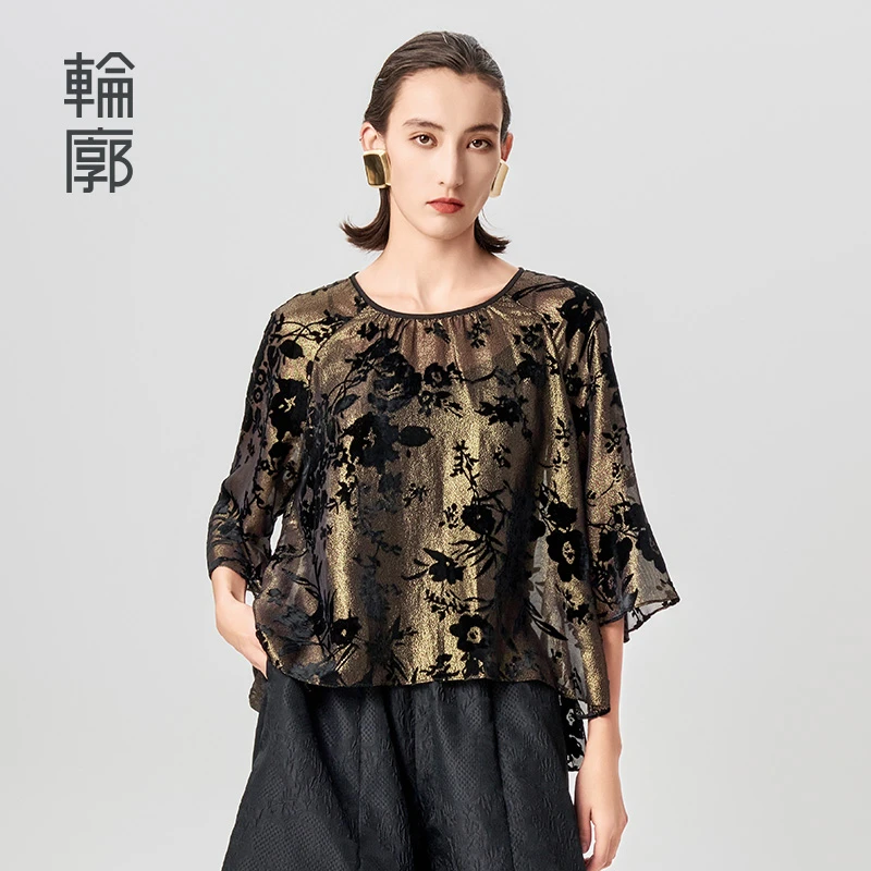 轮廓三更月上衣简奢风植绒提花新中式柔软舒适气质衬衫L241Y062