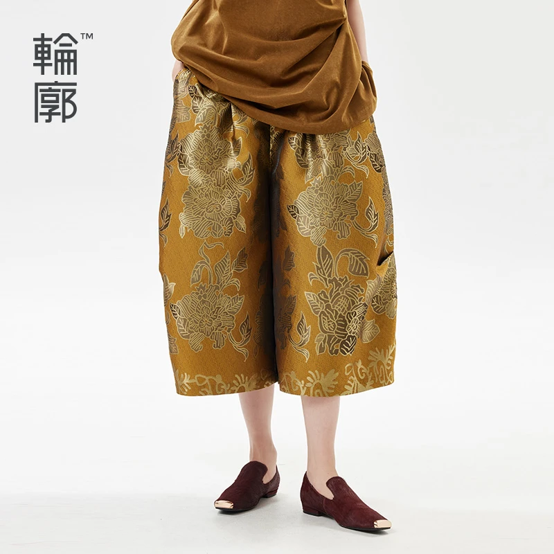 轮廓国风新中式复古气质八分裤秋季通勤时尚阔腿裤休闲L231K009