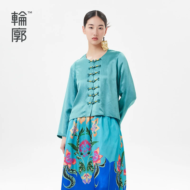 轮廓原创飘片衬衫新中式复古盘扣国潮衬衫L231Y041