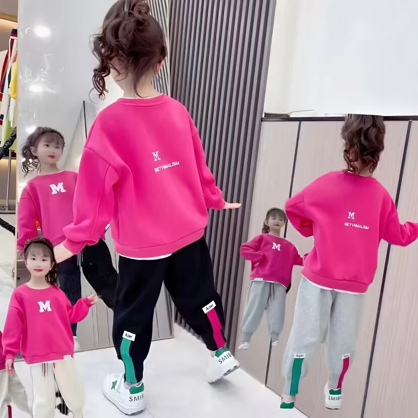 【伊美】女童新款秋季字母卫衣卫裤套装