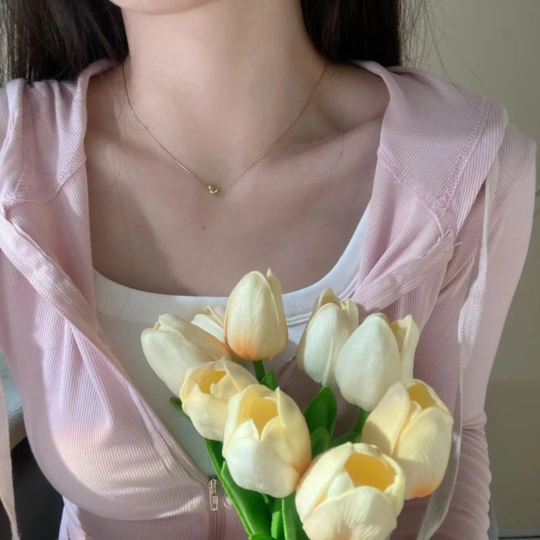 钛钢项链 金色小爱心锁骨链颈链小众休闲轻奢高级感女