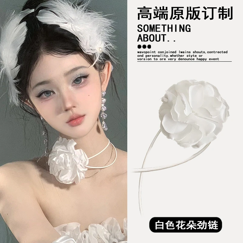 非金属项链 花朵绑带项链山茶花choker颈链法式系带腕饰项圈颈花