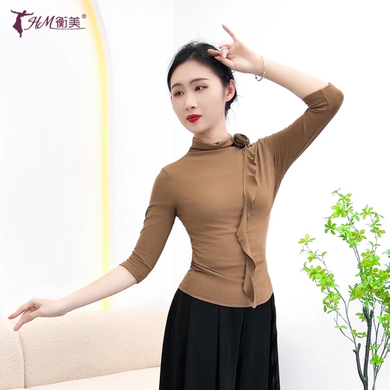 现代舞舞蹈服半高领中袖上衣春夏新款古典舞中国舞练功形体服女