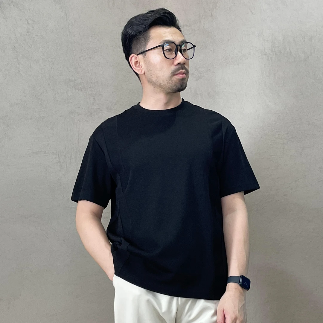 夏季男装拼接时尚设计感短袖T恤男士纯棉休闲百搭简约潮流宽松