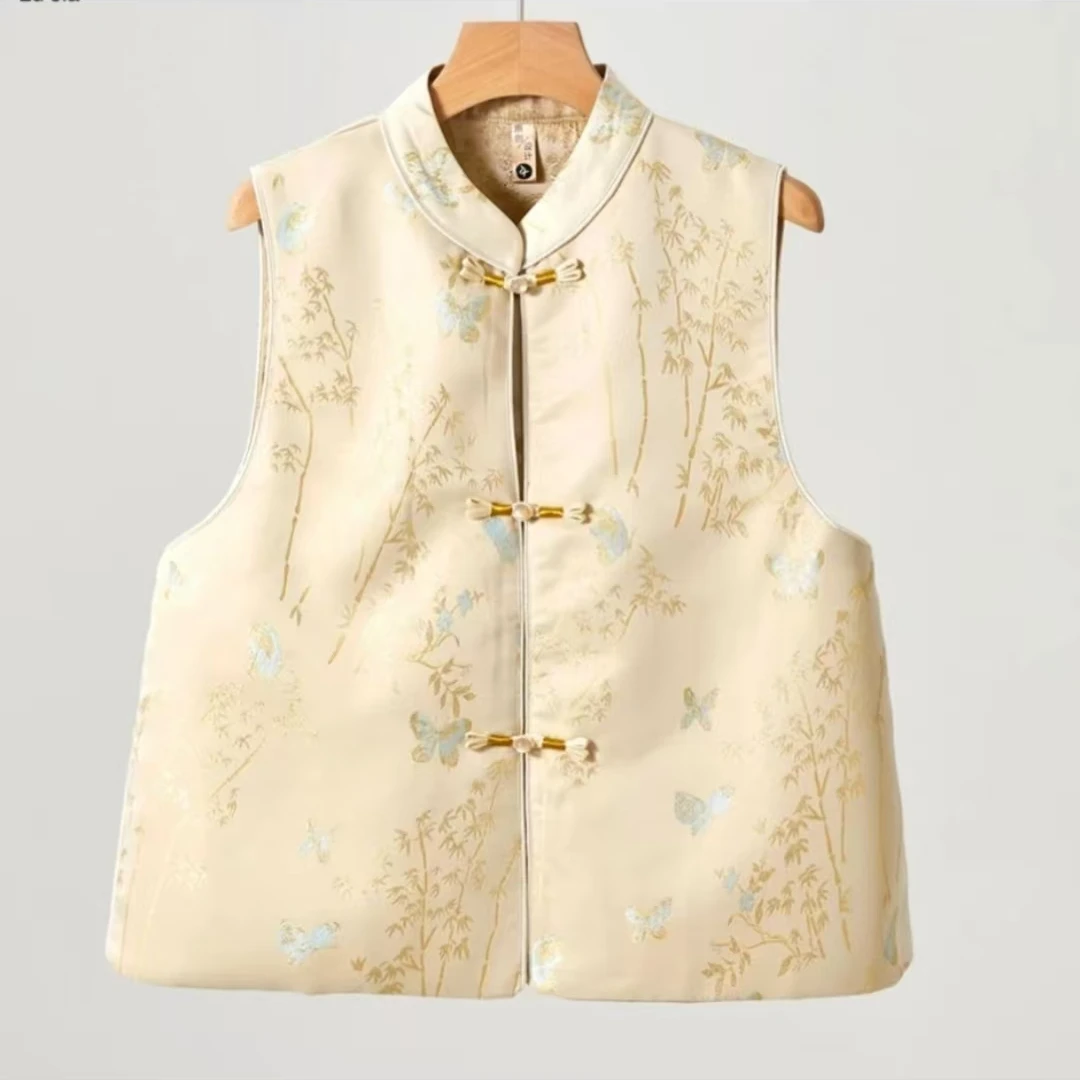 【竹幽蝶逸】秋冬织锦提花立领复古文艺新中式国风马甲马夹