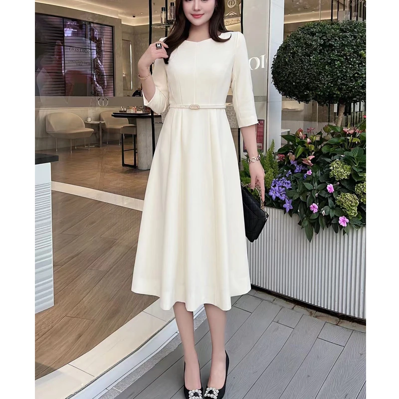 大何服饰显瘦A字裙白色绿色夏季时尚2024法式小众女装连衣裙