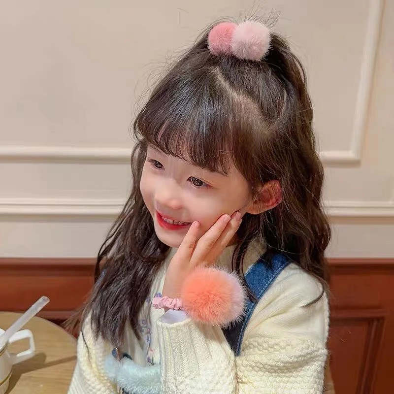 秋冬不伤发可爱毛绒发绳女孩儿童扎马尾头绳发圈女童高弹毛球百搭