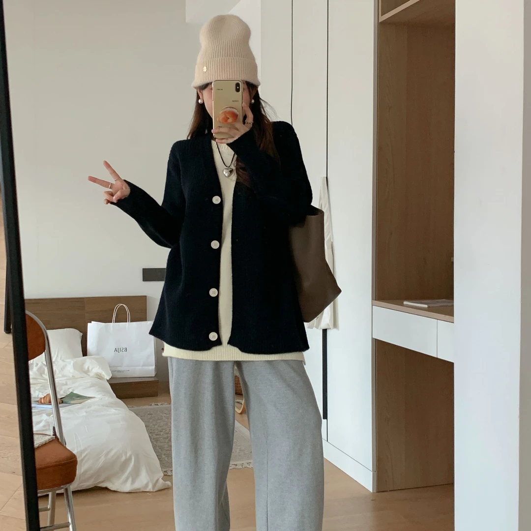 曼娜莎纯色新款宽松针织衫外套长袖百搭显瘦春秋休闲慵懒女士外套