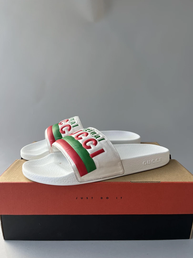 Gucci 拖鞋 白绿红 11码 配盒 98新