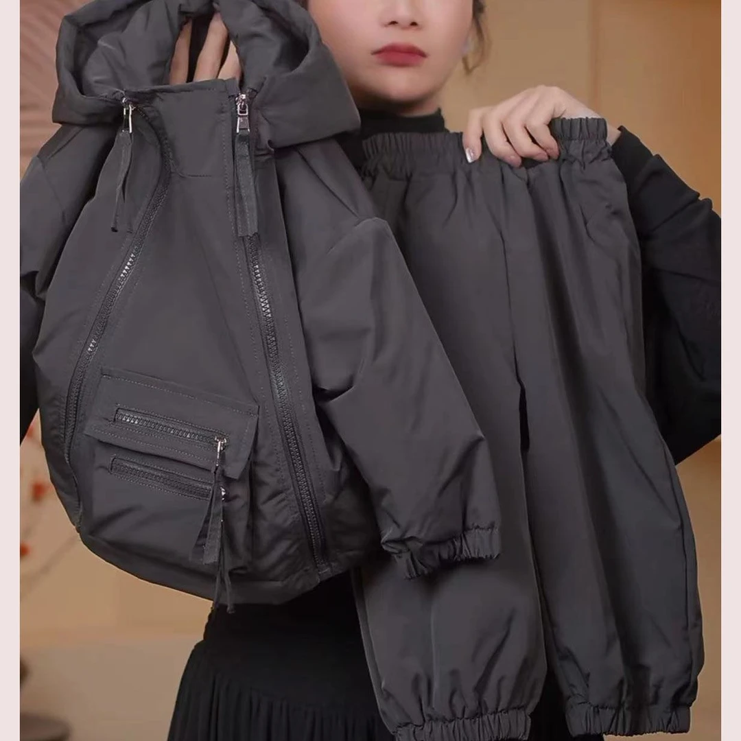 [现货]儿童加绒休闲韩版帅气新款套装男童女童两件套加厚外套棉裤